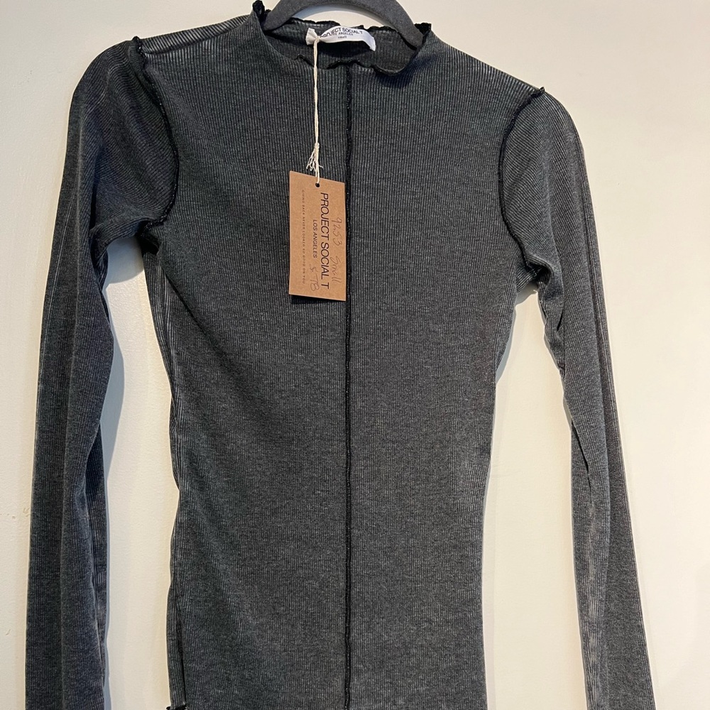 Project Social T bittersweet burnout funnel neck fitted long sleeve tee